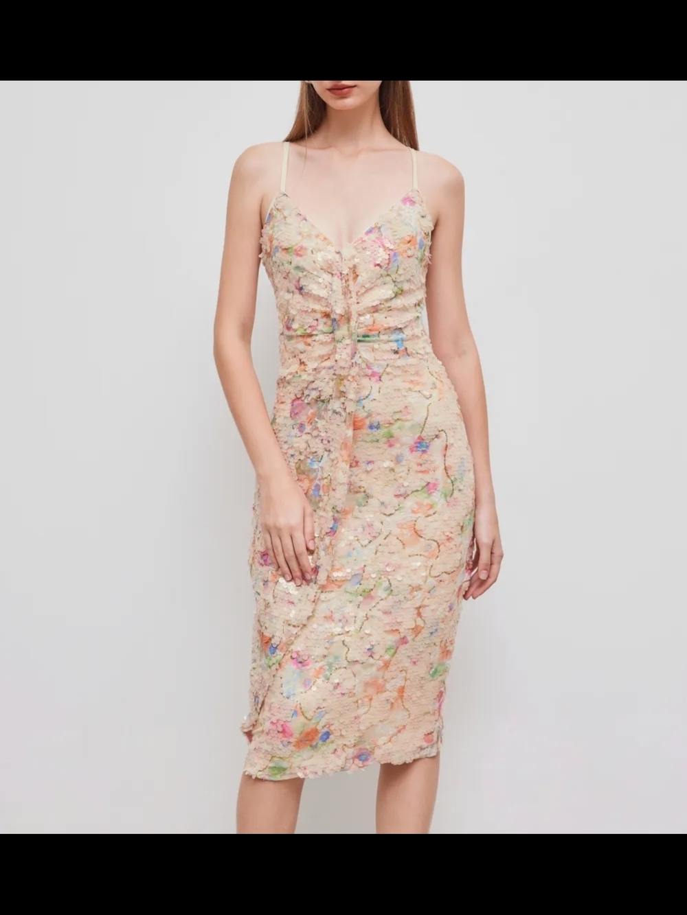 Floral Sequin Lace Sheath Dress - Cream Multicolor